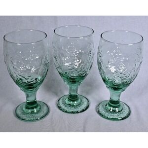 Set of 3 Vintage Libbey Spanish Green Orchard Fruit Goblets 16 oz Glass